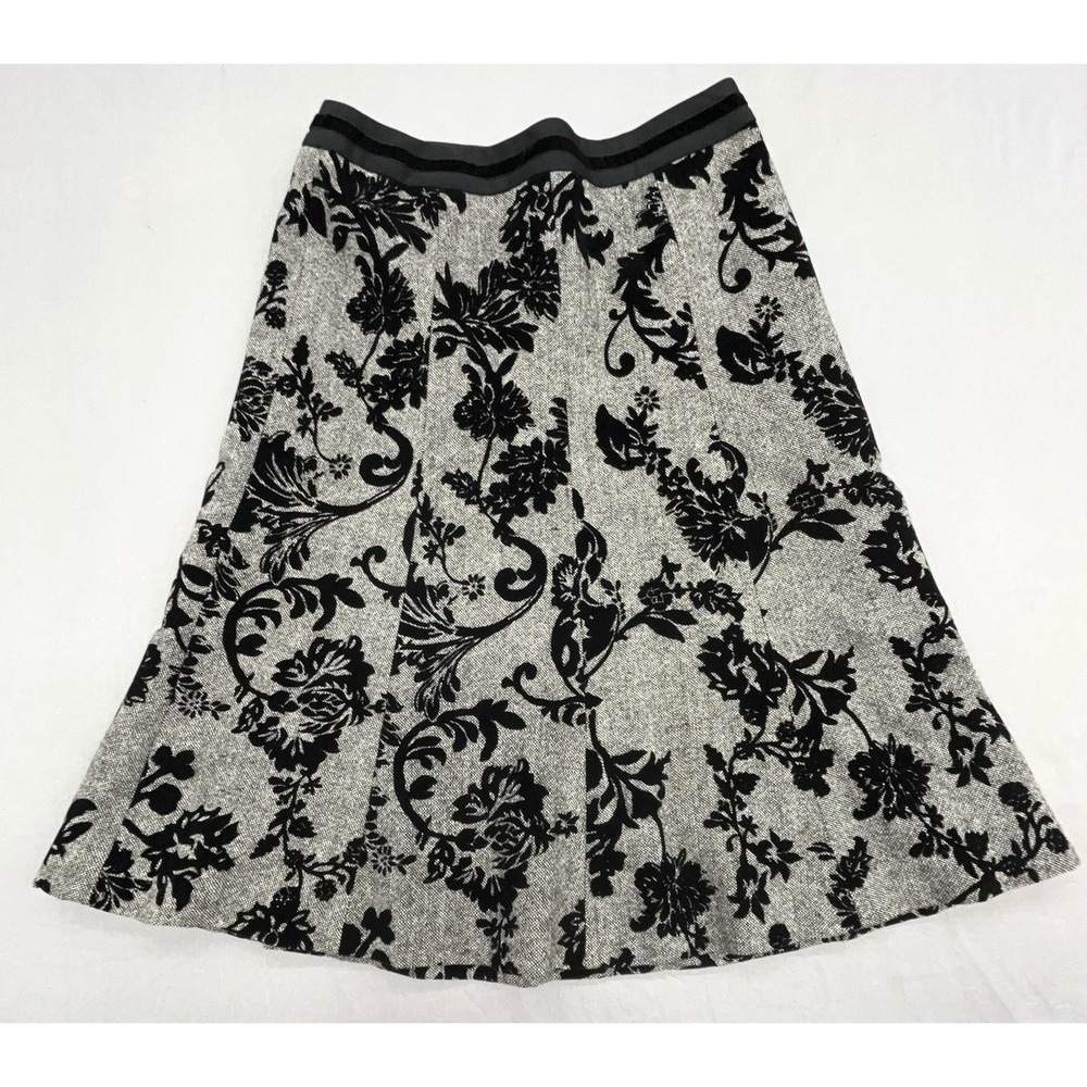 Flocked Skirt Sz 0 Gray Black Velvet Textured Wool Blend Flare Dark Romantic